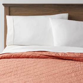 83903942 Threshold Full/queen Diamond Stitch Cotton Linen Quilt Terracotta -