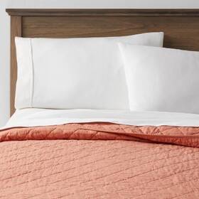 83903954 Threshold Twin/twin Extra Long Diamond Stitch Cotton Linen Quilt Terracotta -