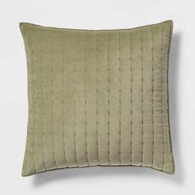 85275987 Threshold Euro Channel Stitch Velvet Quilt Sham Green -