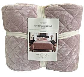 87605920 Threshold Full/queen Luxe Diamond Stitch Velvet Quilt Mauve - New