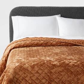 88665967 Threshold Full/queen Luxe Diamond Stitch Velvet Quilt Camel -