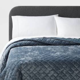 14573931 Threshold 88665992 King Luxe Diamond Stitch Velvet Quilt Slate Blue - New App