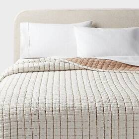 89209878 Threshold King Yarn Dye Crinkle Grid Quilt Ivory/camel - Cotton Percale