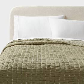 89209881 Threshold Quilt Percale Crinkle Grid Pattern Oeko-tex Moss Green King
