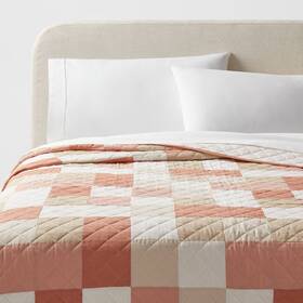 89209905 Threshold Full/queen Pieced Patchwork Quilt Light Pink/khaki - Cotton Fabric