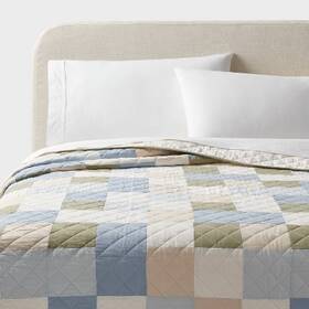 89209909 Threshold King Pieced Patchwork Quilt Blue/ivory/green - Oeko-tex Certified