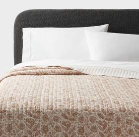 89211131 Threshold Full/queen Printed Cotton Voile Tonal Floral Quilt Ivory/camel - New