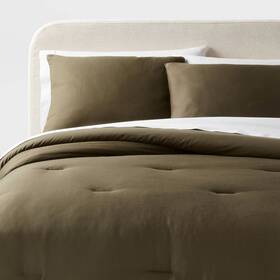 89211186 Threshold Twin/twin Extra Long Washed Cotton Sateen Comforter And Sham Set Dark Olive