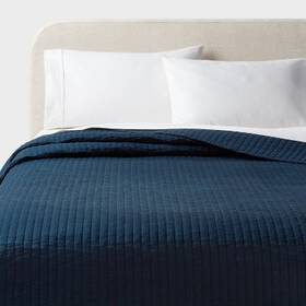 89211229 Threshold Quilt Cotton Sateen Pick Stitch Minimalist Dark Navy Full/queen