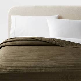89211231 Threshold Twin/twin Extra Long Washed Cotton Sateen Quilt Dark Olive Green -