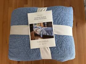 89211317 Threshold Blue Garment Washed Paisley Stitch Quilt Nwt Size Full/queen