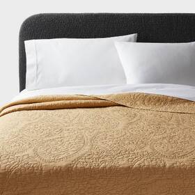 89211322 Threshold Quilt Microfiber Paisley Stitch Solid Year-round Wheat Twin/twinxl