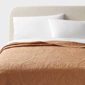 89211331 Threshold Full/queen Garment Washed Paisley Stitch Quilt Camel -