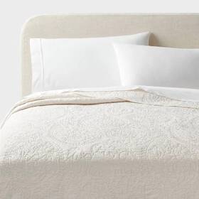 89211333 Threshold Quilt Microfiber Paisley Stitch Lightweight Year-round Ivory King