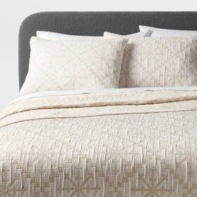 90528704 Threshold 3pc Full/queen Matelasse Holiday Quilt And Sham Set Ivory/cream Snowflake