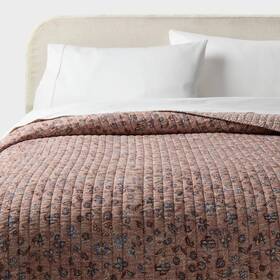 94816473 Threshold Full/queen Printed Floral Gauze Reversible Quilt Brown -