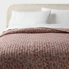 94816474 Threshold King Printed Floral Gauze Reversible Quilt Brown -