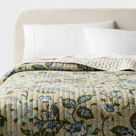 94816480 Threshold Full/queen Large Scale Printed Floral Gauze Reversible Quilt Green -