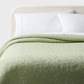 94816483 Threshold Full/queen Heirloom Floral Stitch Quilt Light Green -