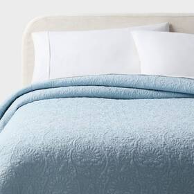 94816488 Threshold King Heirloom Floral Stitch Quilt Light Blue -