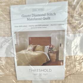 9926890398 Threshold Full/queen Beige Diamond Stitch Matelass Quilt Outer 100% Cotton