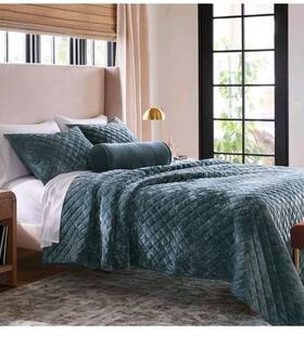 F16785290 Threshold King Luxe Diamond Stitch Velvet Quilt Slate Blue Oeko-tex Certified