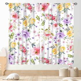 Tkuyo 793222345596 Pink Floral Curtains Watercolor Wildflower Spring Plant Botanical Aesthetic