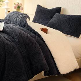 Th-0003-q-grey Tohrisa Seashell Jacquard Sherpa Comforter Set Warm Cozy Premium Bedding 3 Pieces Fu