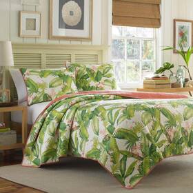 207905 Tommy Bahama Quilts Full/queen Polyester Fill Reversible Floral Beige 3-piece