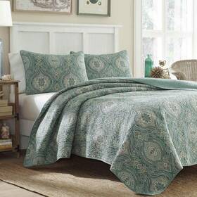 208221 Tommy Bahama Quilt/coverlet Full/queen 3pc Cotton Machine Wash Green Paisley