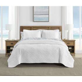 208233 Tommy Bahama Full/queen Quilt Set 90 Inch Bohemian Solid 3-piece In White Cotton