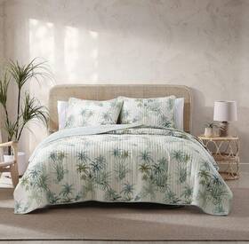 211128 Tommy Bahama Reversible Design In Twin Size Quilt Only With Aqua Blue Cotton Color