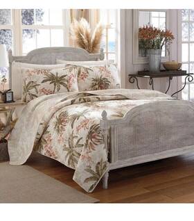 219347 Tommy Bahama F/ Q Quilt Set Tropical Floral Coastal Neutral Palm Trees Bedding Read