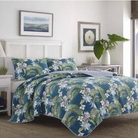 Tommy Bahama 313046662669 Quilt Set Floral Cotton Southern Breeze King 3-piece Indigo Blue