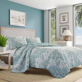 Tommy Bahama 313100950978 Laguna Beach 3-piece Green Floral Cotton King Quilt Set