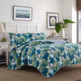 Tommy Bahama 744759638991 Quilt Set Floral Cotton Southern Breeze King 3-piece Indigo Blue