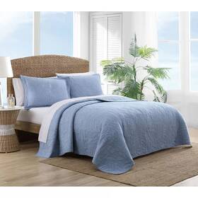 82667927 Tommy Bahama Full/queen Costa Sera Solid Quilt Blue - Weave Midweight All