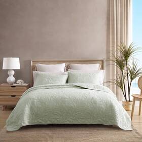 86272422 Tommy Bahama King Costa Sera Solid Quilt Green Reversible Cotton Bedspread
