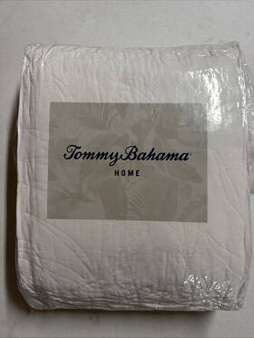 Tommy Bahama 883893689619 Queen Quilt Reversible Cotton Bedding Coastal Set For All Seasons White