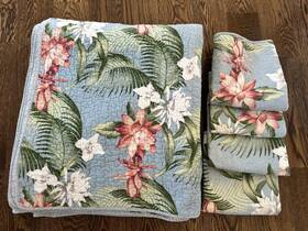 Tommy Bahama 883893850897 Aregada Dock Cotton Reversible Full Quilt And 4 Pillow Shams