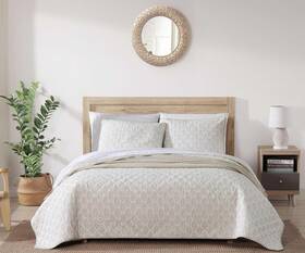 Tommy Bahama 883893853492 Reversible Cotton Bedding Twin Quilt Sham Set Tropical Frond Khaki