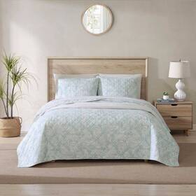91266594 Tommy Bahama Full/queen Art Of Palms 100% Cotton Quilt Set Blue -