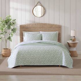 91266596 Tommy Bahama King Pineapple Bloom 100% Cotton Quilt Set Green Size
