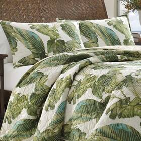 Ushsa91161385 Tommy Bahama Quilt Set Full/queen 3-piece Reversible Soft Floral Cotton Green