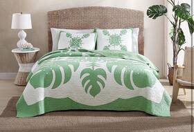 Ushsgr1152576 Tommy Bahama Quilt King Molokai 1-piece Lightweight Floral Soft Cotton Green