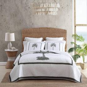 Ushsgr1194195 Tommy Bahama Quilt Coverlet King Adult Polyester Botanical Cotton Casual Gray