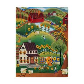 Trademark Fine Art 192664645304 Primitive Quilt Maker House Sunflower Sheep By Cheryl Bartley 18x24-inch F Inch
