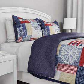 66-10058-t Trademark Global 2-piece Quilt Set Nautical Americana Patchwork Print All-season Soft Microfib