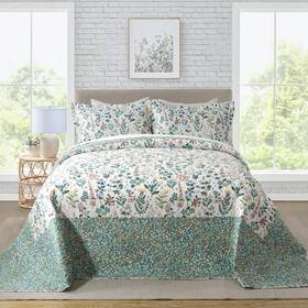 Travan 445028715780 3-piece Floral Quilt Super King Bedding Set Ultra Soft And Fade Resi