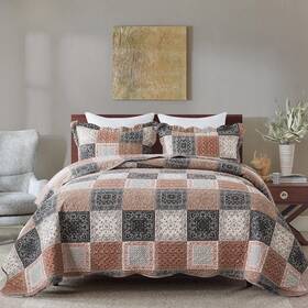Travan 712109421333 3-piece Bedspread Quilt Set Oversized Quilted Bedding Reversible Microfiber Cove